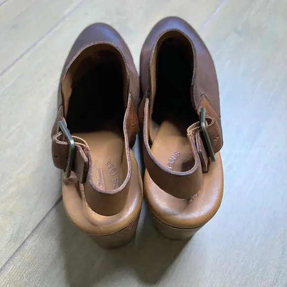 Kork-Ease Leather Platform Clog Heels Womens 9M Brown Slingback Wood Studded - Picture 7 of 16